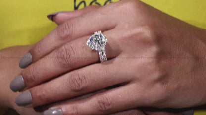 2.07CT Pear Moissanite Halo Engagement Ring Set – 14K Yellow Gold Pave Wedding Band Bridal Set