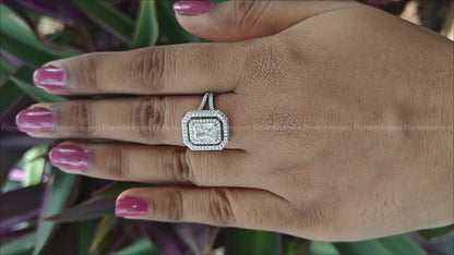Double Halo Split Shank Radiant Cut Moissanite Ring – White Gold Engagement & Anniversary Ring