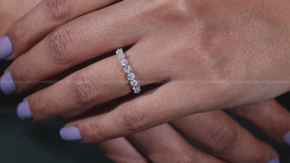 Round Cut Moissanite Full Eternity Band, Floating Bubble Prong Ring, Stackable Wedding Band