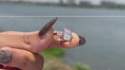 3CT Radiant Cut Moissanite Three Stone Engagement Ring, 10K Bezel Set
