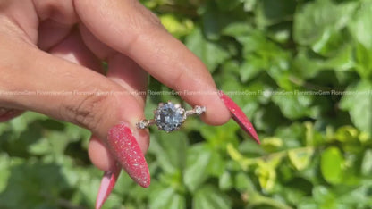 Dark Gray Round OEC Moissanite Engagement Ring, Hidden Halo, 10K Rose Gold