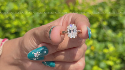 6.4CT Elongated Old Mine Cushion Moissanite Ring, Claw Prong, Rose Gold