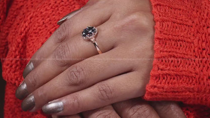Antique Oval Gray Moissanite Ring – 14K Rose Gold Mil grain Bezel Set Solitaire Engagement Ring