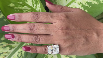Radiant Cut 4-Row Pave Moissanite Ring – 18K White Gold Art Deco Engagement & Wedding Band