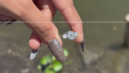 3-Stone Round Moissanite Engagement Ring – Tension Set Bypass Shank Wedding & Anniversary Ring