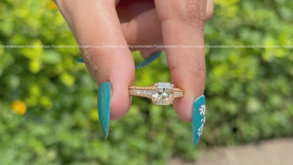 Tacori Style Fancy Cut Champagne Diamond Ring, 18K Yellow Gold Pave Setting