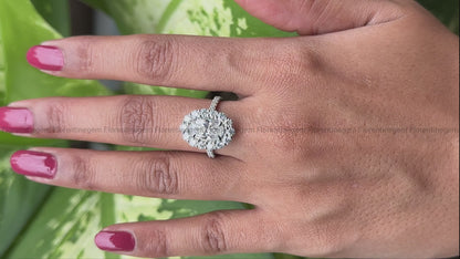 5.50 TW Moval Moissanite Engagement Ring, Decorative Flower Ring, 10K/14K White Gold, Anniversary Gift