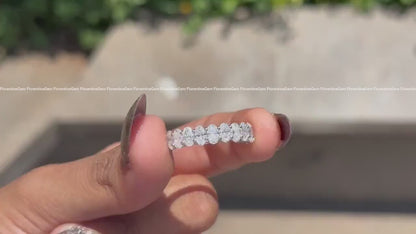 5x3MM Oval Moissanite Band, 10K White Gold Half Eternity Wedding Ring