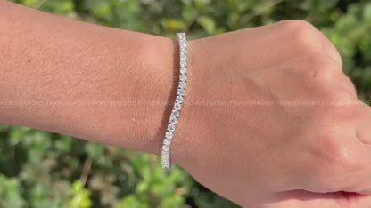 3MM Moissanite Tennis Bracelet, 14K White Gold Diamond Bracelet, Dainty Anniversary Gift for Her