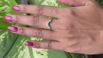Curved 0.26 TCW Round & Marquise Moissanite Wedding Band – Half Eternity Stacking Ring