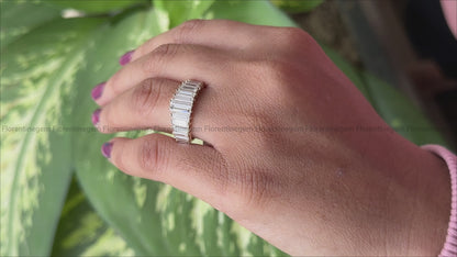 Minimal Baguette Wedding Band, Simple Half Eternity Moissanite Ring, Stackable Matching Band, Anniversary Gift