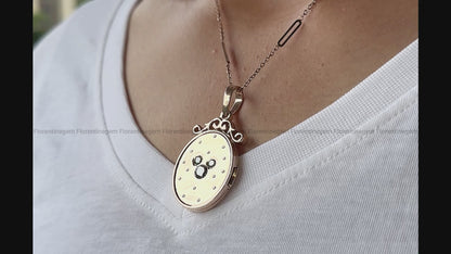 Grey Moissanite Art Deco Love Symbol Locket Pendant in 10K Rose Gold
