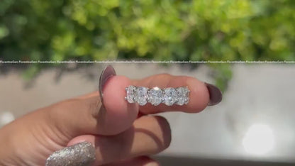 4.65TCW 7x5MM Oval Moissanite Wedding Band, 14K White Gold Half Eternity Ring