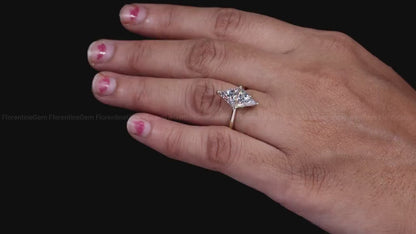 Two Triangle Moissanite Ring, 14K Gold Engagement Band, Lozenge Promise Ring