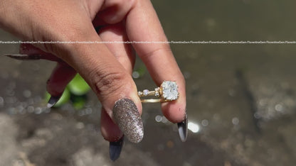 Elongated Cushion Moissanite Hidden Halo Engagement Ring, 18K Yellow Gold