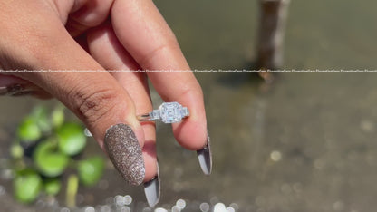 Celebrity Style Asscher & Baguette Moissanite Ring – Five-Stone Half Bezel Engagement & Wedding Ring