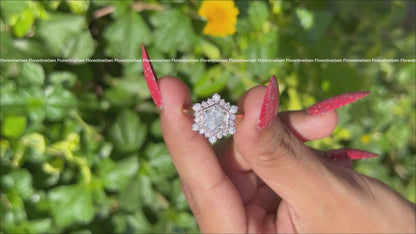 4CT Hexagon Step Cut Moissanite Engagement Ring, Cluster Halo Antique Style