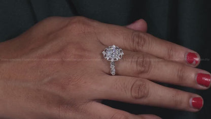 1.5CT Oval Forever One Moissanite Ring – 14K White Gold Vintage Floral Mil grain Wedding Band