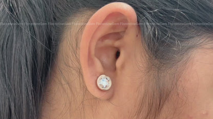 1.90TW Round Rose Cut Moissanite Stud Earrings, Bezel Set, 18K Rose Gold
