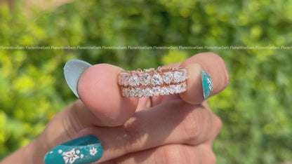 Heart Cut Moissanite Eternity Band, 14K Rose Gold Stackable Ring