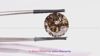 11.5MM Brownish Fancy Yellow Round Moissanite Loose Gemstone for Jewelry