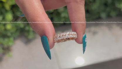 Double Row Marquise Moissanite Eternity Band, 14K Rose Gold Stacking Ring