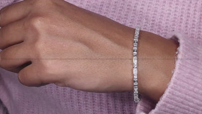 Dainty Baguette Moissanite Tennis Bracelet – 925 Silver Minimalist Jewelry